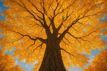 Poster - A breathtaking perspective of a vibrant autumn tree in the woodland