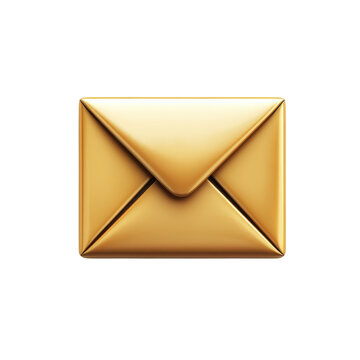Golden Email Letter Icon 3D Rendering Digital Correspondence Communication on transparent background