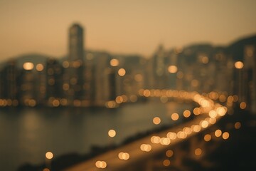 Poster - Vintage color tone abstract bokeh background of a city skyline