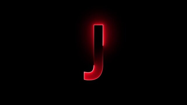 Bright neon glowing light blue pink letter J. Seamless looping animation on black background 4k