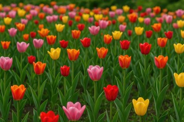 Wall Mural - Stunning floral landscape filled with vibrant tulip blooms