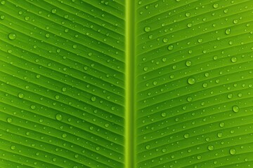 Poster - Natural water droplets on banana leaf texture for background