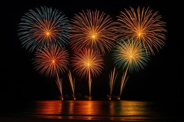 Wall Mural - Spectacular Fireworks Display at the Global Pyrotechnics Celebration, Over a Tropical Destination, November 25-26, 2022, Set Against a Dark Backdrop