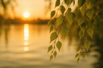 Poster - Sunset over birch foliage capturing the essence of summer's aroma