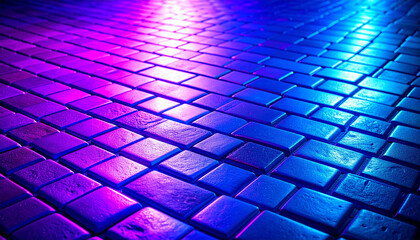 Poster - Blue and purple neon glowing bricks background
