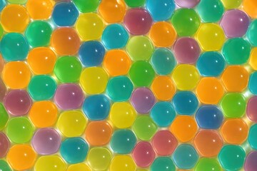 Poster - Detailed view of vibrant transparent gel spheres with abstract textured background