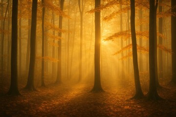Poster - The ambiance and glow of fall in woodland scenery