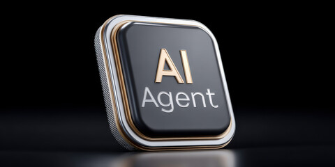 Fototapete - AI agent concept button with metallic and black design glowing on dark background for technology and innovation