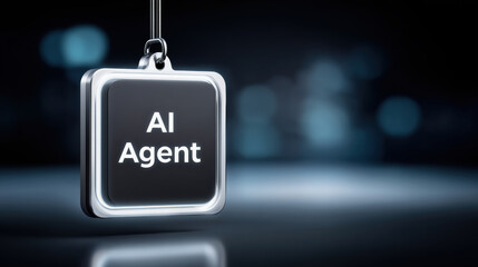 Fototapete - AI agent concept with futuristic technology and digital innovation in glowing square pendant hanging in dark space