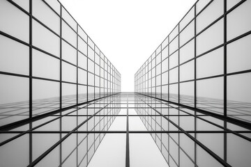 Poster - Detailed view of a contemporary glass structure's faâˆšÃŸade illuminated against a white backdrop