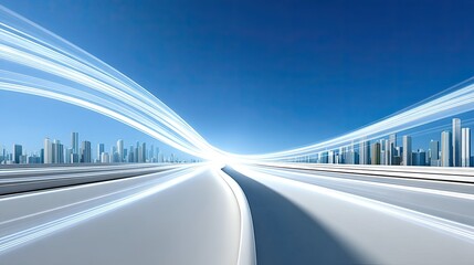 Poster - Digital Highway: Urban Cityscape with Arcs of Light