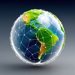 Poster - Digital Globe Network Connections: Polygonal Earth Map