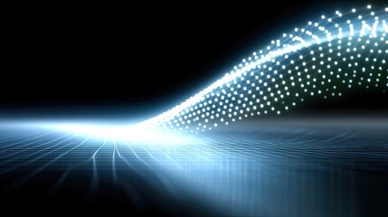 Poster - Digital Horizon Line of Glowing Blue Points in Dark Polygon