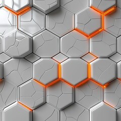 Poster - Elegant White Hexagonal Pattern with Orange Glowing Lines