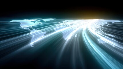 Poster - Futuristic Glowing Global Trade Routes Map