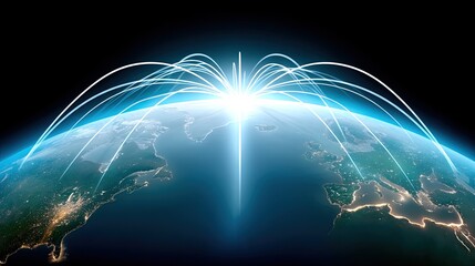 Poster - Global Communication Network: Illuminated Earth with Data Streams