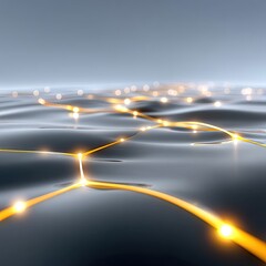 Poster - Glowing Golden Network on Dark Water Surface