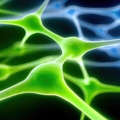 Poster - Glowing Green And Blue Neural Network Connections