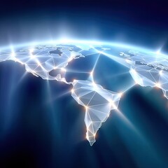 Poster - Glowing Polygonal World Map Network