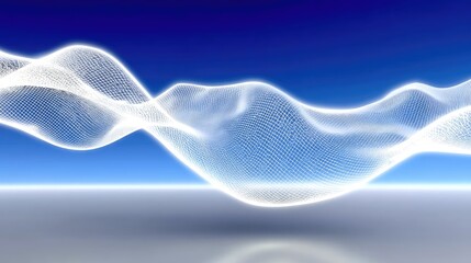 Poster - Glowing White Mesh Wave Structure on Blue Background