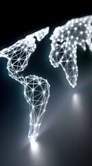 Poster - Glowing Wireframe World Map with Cyber Connections