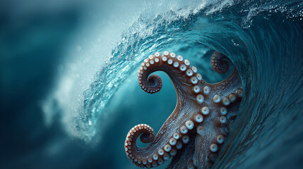 Wall Mural - Close-up of a wave spiraling into the form of a giant octopus