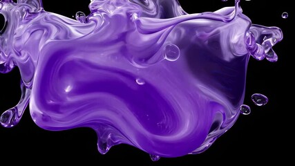 Fototapete - Dynamic purple liquid abstract flowing against a black background creating intriguing shapes and textures, abstract of purple liquid on black background