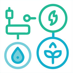 Poster - Abstract infographic diagram representing a process flow with icons for water energy and growth connected by lines and a key symbol