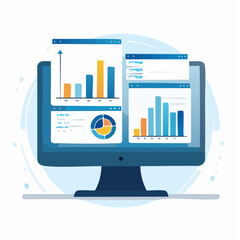 Poster - A computer screen displays graphs and charts in varying formats set against a white background