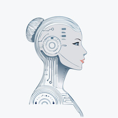 Fototapete - A robotic womans profile integrating mechanical and feminine features