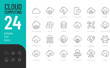 Wall Mural - cloud computing editable icons set. vector illustration in modern thin line style of technology rela