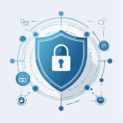 Poster - Security shield with padlock  various icons surrounding it in a circular design
