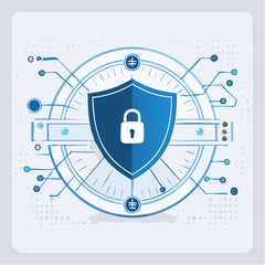 Poster - Shield with a white padlock inside encircled by circuitlike lines and dots