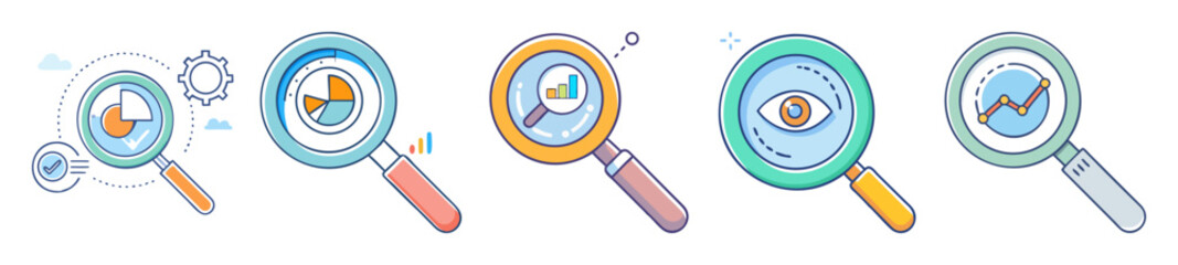 Poster - Magnifying Glass Icons Representing Data Analysis, Investigation, and Research in Different Sectors