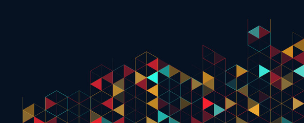 Poster - Abstract geometric background with isometric. Digital cube isometric on blue background.