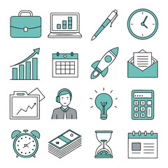 Poster - Business icons teal and white briefcase laptop