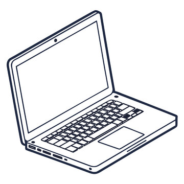 Open laptop computer with dark blue outline technology