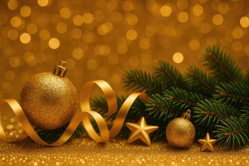 Poster - Festive holiday ornaments with shimmering bokeh effect on sparkling background, celebrating New Year and Christmas cheer