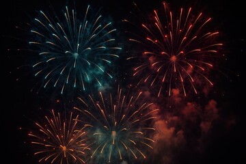Aufkleber - Vibrant fireworks and mist against a dark night sky during a festive event