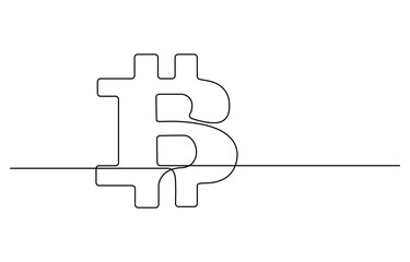 Bitcoin icon line continuous drawing vector. One line Bitcoin icon vector background. Bitcoin icon. Continuous outline of a crypto Bitcoin icon.