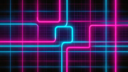 Wall Mural - neon pink cyan grid retro digital pathways unlocked, electric pulse vibrant neon tech abstract.