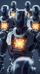 Poster - AI-Powered Robot Automation Concepts. Robotic figures with glowing circuits and futuristic design.
