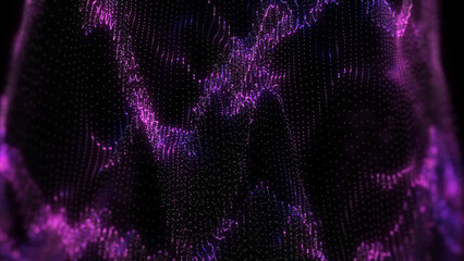 Poster - Dynamic Purple Particle Mesh Curving and Flowing Seamlessly Creating a Stunning Visual Display with Abstract Art, High Resolution, and Deep Black Space