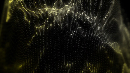Poster - Abstract Visualization of Data Flow with Glowing Particles Creating a Dynamic Landscape in Digital Space with a Dark Gradient Background and Technological Theme