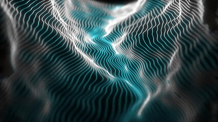 Poster - Abstract Digital Art with Glowing Lines Creates Mesmerizing Waves and Undulating Surfaces, Illuminating the Deep Darkness with Light and Dynamic Movement, Suggesting Technological Advancement