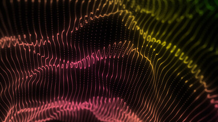 Poster - Abstract Data Visualization Wavy Pattern on Dark Background, Futuristic Wavy Lines with Gradient Color, Data Representation and Information