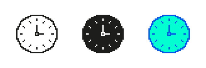 Fototapete - Clock Pixelated Icon Set. Pixel Art Symbol of Time and Timekeeping. Time Measurement and Management. Isolated Vector Illustration