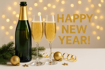 Poster - Festive holiday toast with sparkling wine and glasses