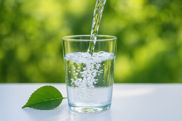 Poster - Refreshing cool water filling a glass