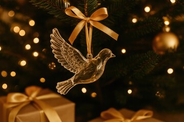 Poster - Crystalline avian figure perched on holiday pine